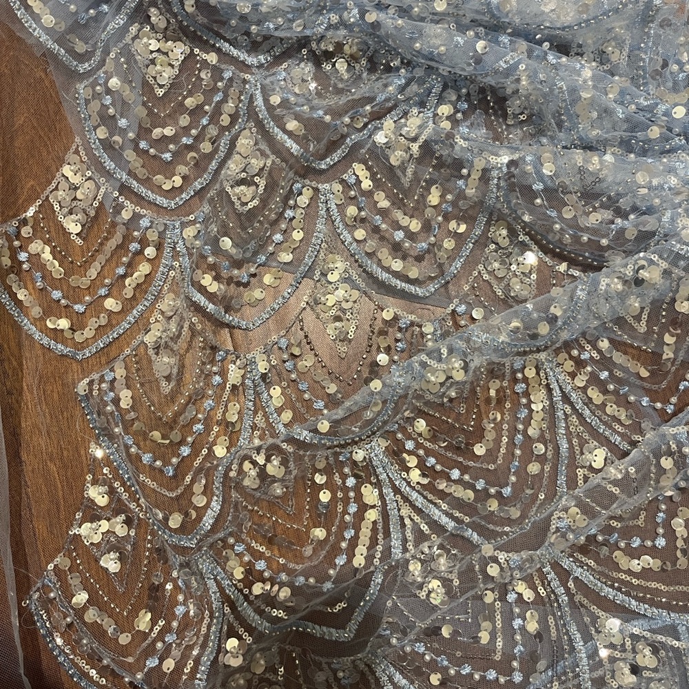 Silver Sequin Patterned Fabric - image 7